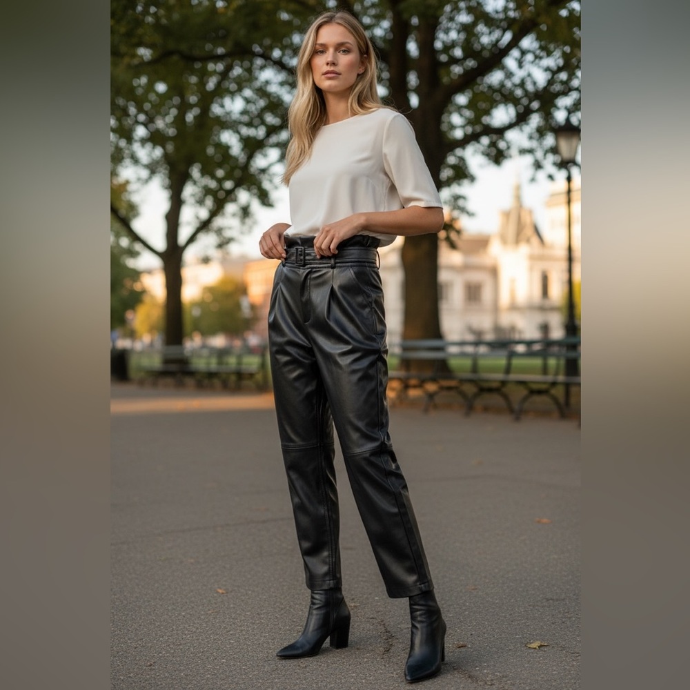 BLANK NYC Belted Paperbag
Waist Vegan Pants Dark Secrets Black Size 27